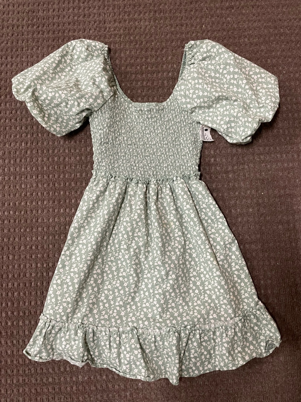 Women’s Sage Floral Smocked Puff-Sleeve Dress